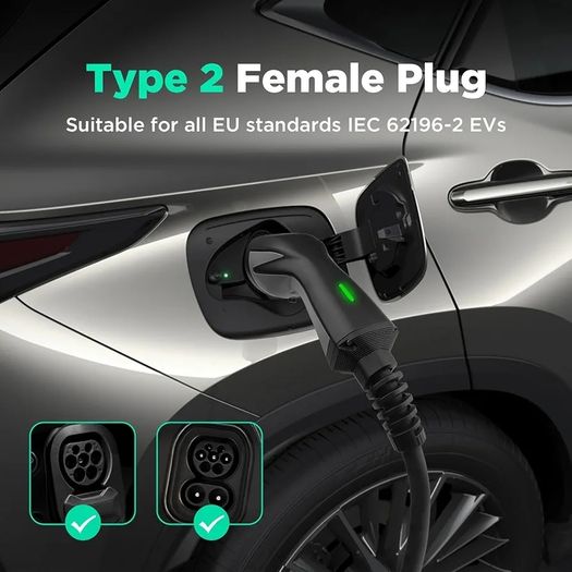 EV Charger Type 2 to 3 Pin Plug, 3kW | 8A-13A | 10M Portable EV Charger, Electric Car Charger Type 2 Charging Cable with LED Indicators IP66 Waterproof for EVs & PHEV