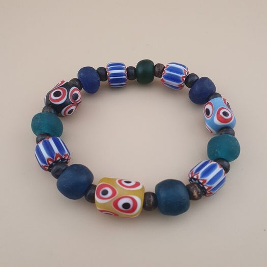 Vintage Venetian Style Chevron & Mix Glass Beads Bracelet