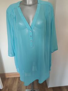 Janina blue transparent tunic blouse size UK26/28 EU56 Postage included
