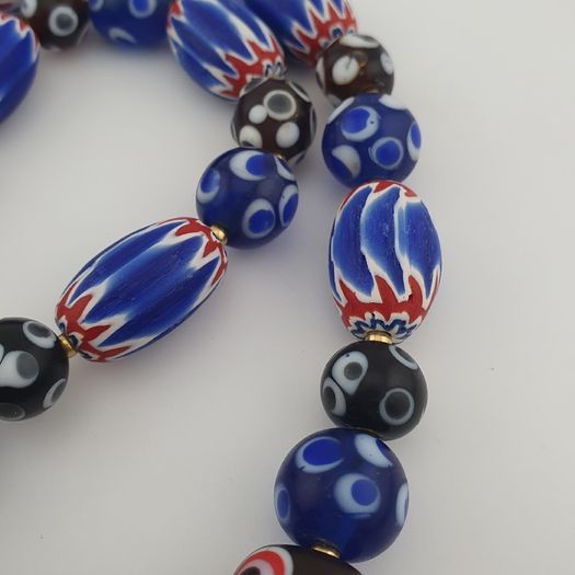 Vintage Venetian Style Mix Thousand Eyes & Chevron Glass Beads Necklace