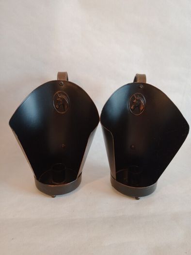 Pair of Metal & Leather Equestrian Candle Holders