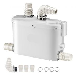 Macerator Pump, 500W, 110 L/min(29 GPM) Flow, 26 ft/8 m Head, Macerator Sewerage Toilet Pump with 4 Water Inlets, Waste Water Disposal Upflush Machine