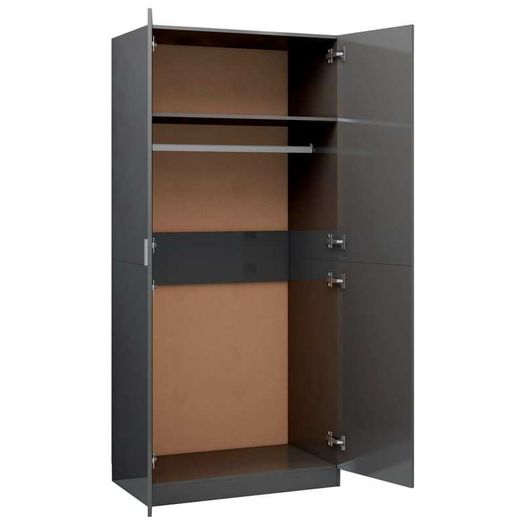 Wardrobe High Gloss Grey 80x52x180 cm Chipboard