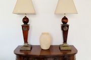Vintage pair of large sunburst wooden lamps