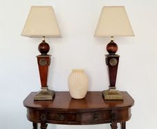 Vintage pair of large sunburst wooden lamps