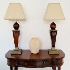 Vintage pair of large sunburst wooden lamps