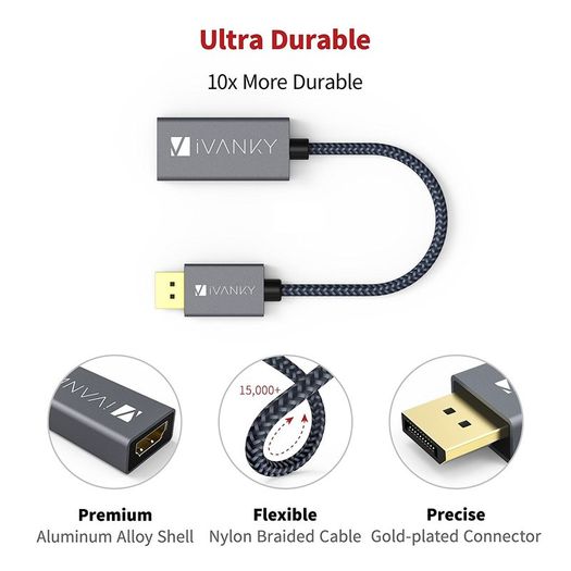 iVANKY DisplayPort (Male) to HDMI (Female) 1080P Gold-Plated/Nylon-Braided Cable Adapter (Brand New/Warranty)