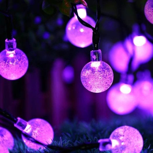 Solar Garden Lights, Outdoor Fairy Lights with Ball, Waterproof 6m 30 LED 8 Twinkling Modes, Decorative Lighting String Lights for Home, Gazebo, Patio, Lawn, Wedding Ornament (Purple)