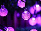 Solar Garden Lights, Outdoor Fairy Lights with Ball, Waterproof 6m 30 LED 8 Twinkling Modes, Decorative Lighting String Lights for Home, Gazebo, Patio, Lawn, Wedding Ornament (Purple)