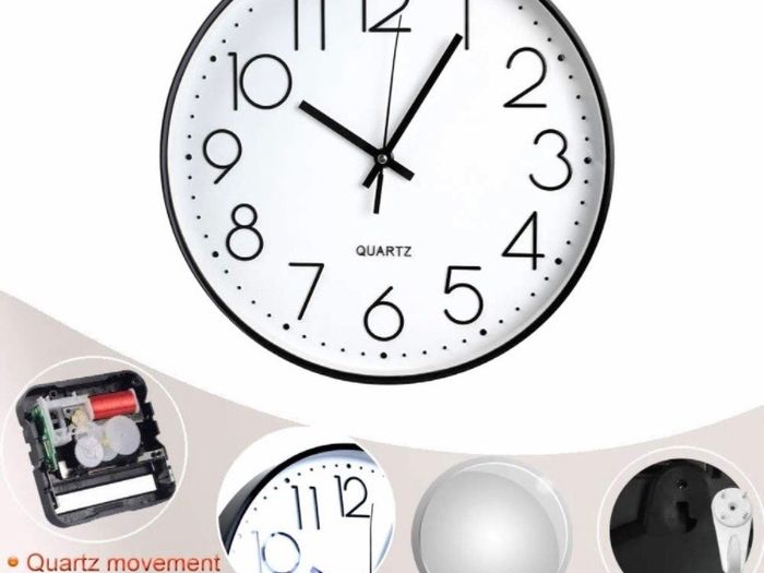 Wall Clock, 12 ''Non-ticking Silent Quartz Decorative Clocks, Modern Large Number Round Clock