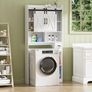 Toilet Storage Unit with 2 Sliding Door, Bathroom Storage Cabinet, Freestanding Toilet Space Saver with Adjustable Open Shelves, Laundry Cabinet Furniture, White Image 3