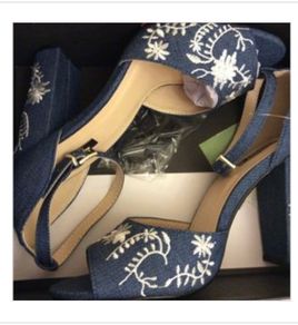 New Quiz Denim Embroidery Block Heels
