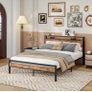King Size Bed Frame with Wooden Storage Shelf Image 5