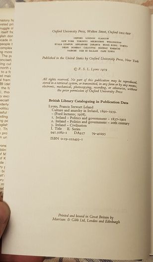 Culture And Anarchy In Ireland 1890-1939 by F.S.L. Lyons