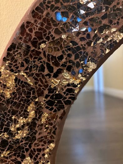 Round Mosaic Wall Mirror with Crackled Gold & Dark Brown Frame