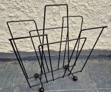 Atomic MidCentury Vintage retro black metal 1950s magazine rack