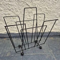 Atomic MidCentury Vintage retro black metal 1950s magazine rack