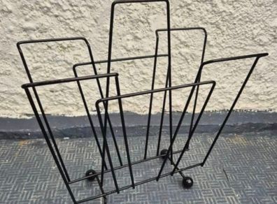 Atomic MidCentury Vintage retro black metal 1950s magazine rack