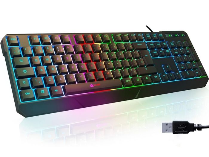 Chroma Gaming Keyboard UK Layout + Slim, Durable, Ergonomic, Quiet, Water Resistant, Silent Keys, USB + Wired Backlit Keyboard for Laptop PC Mac Gamer PS4 keyboard + NEW VERSION + Black  O5wt