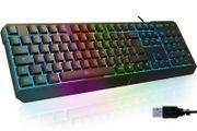 Chroma Gaming Keyboard UK Layout + Slim, Durable, Ergonomic, Quiet, Water Resistant, Silent Keys, USB + Wired Backlit Keyboard for Laptop PC Mac Gamer PS4 keyboard + NEW VERSION + Black  O5wt