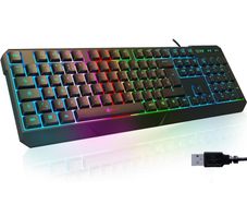 Chroma Gaming Keyboard UK Layout + Slim, Durable, Ergonomic, Quiet, Water Resistant, Silent Keys, USB + Wired Backlit Keyboard for Laptop PC Mac Gamer PS4 keyboard + NEW VERSION + Black  O5wt
