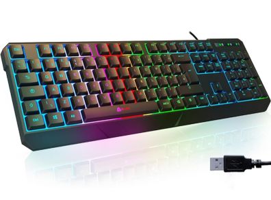 Chroma Gaming Keyboard UK Layout + Slim, Durable, Ergonomic, Quiet, Water Resistant, Silent Keys, USB + Wired Backlit Keyboard for Laptop PC Mac Gamer PS4 keyboard + NEW VERSION + Black  O5wt