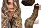 7 Piece LaaVoo 22inch Balayage Brown - blonde Human Hair Extensions Weft for Sewing Weave Remy Hair Extensions, 100g