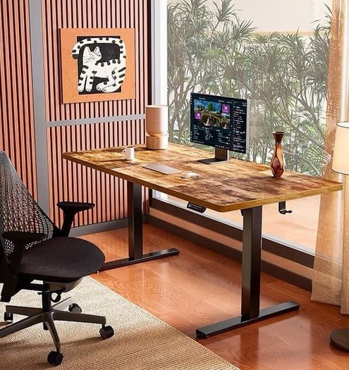 Electric Standing Desk Height Adjustable 120 x 60cm, Sit Stand Desk with 4 Memory Smart Pannel for Home Office with Splice Board