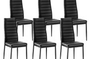 Modern Dining Room Accent Chairs Set of 6, Upholstered Leather Side Chair for Dining Tables, Space-Saving Kitchen Table Chair with Thick Cushions and Metal Legs, Black