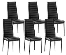 Modern Dining Room Accent Chairs Set of 6, Upholstered Leather Side Chair for Dining Tables, Space-Saving Kitchen Table Chair with Thick Cushions and Metal Legs, Black