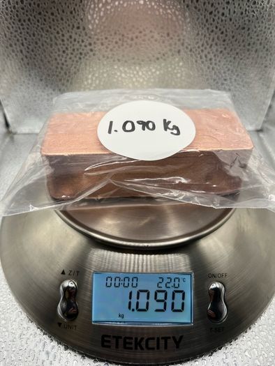 1.090 kg Fine 999 Copper Bullion Hand Poured Bar.