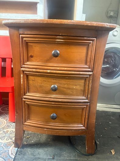 Rustic 3-Drawer Wooden Bedside Table / Locker