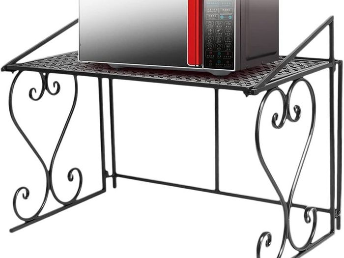 Stable metal microwave shelf, for kitchen organisation