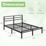 Bed 135 x 190 cm with Headboard and Footboard, 30 cm High, Metal Slatted Base, Iron Double Bed Frame, Additional Space Below, Easy Assembly, Modern, Black Image 2