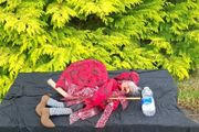 Red flying witch halloween decor