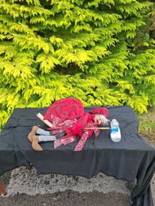 Red flying witch halloween decor