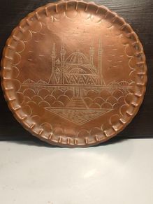 Antique 8" Taj Mahal Ornate Copper Tray