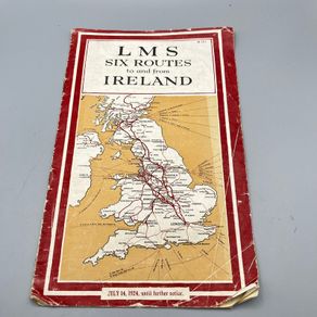 6 Routes to Ireland LMS Railway Timetable and Map 1924 - Antique
