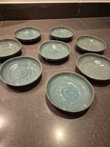 Set of 8 Luxury Blue Green Ceramic Side Bowls - 15cm Stoneware