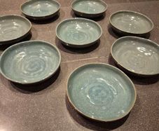 Set of 8 Luxury Blue Green Ceramic Side Bowls - 15cm Stoneware
