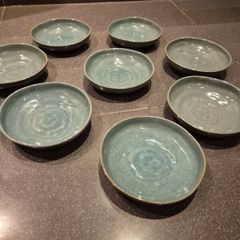 Set of 8 Luxury Blue Green Ceramic Side Bowls - 15cm Stoneware