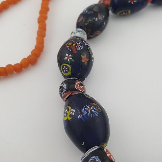 Vintage Venetian Style Floral & African Glass Beads Necklace