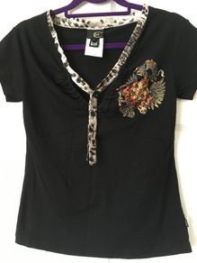 Just Cavalli --- Designer Black Top / T-Shirt --- Size L