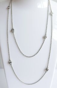 Vintage TI SENTO 925 Sterling Silver Long 30" silver station necklace with clear stones 9,1g                              es