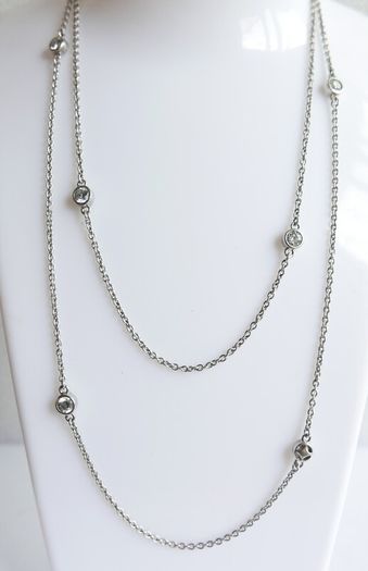 Vintage TI SENTO 925 Sterling Silver Long 30" silver station necklace with clear stones 9,1g                              es