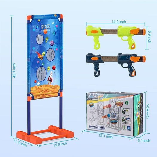 Shooting Games Toy for Kids, Moving Shooting Targets Kids Games with 2 Popper Air Guns and 40 Foam Bullets Outdoor Garden Toys for Age 3 4 5 6 7 8 9 10+ Years Old Kids Boys Girls (110 x 42cm)