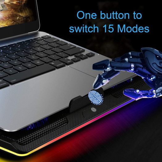 RGB Gaming Cooling Pad Quiet Laptop and Notebook Cooling Pad With 5 Fans, Touch Button and Blue LED Laptop Cooler fits 12"-19"