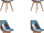 Set of 4 or 6 Dining Chairs with blue Patchwork