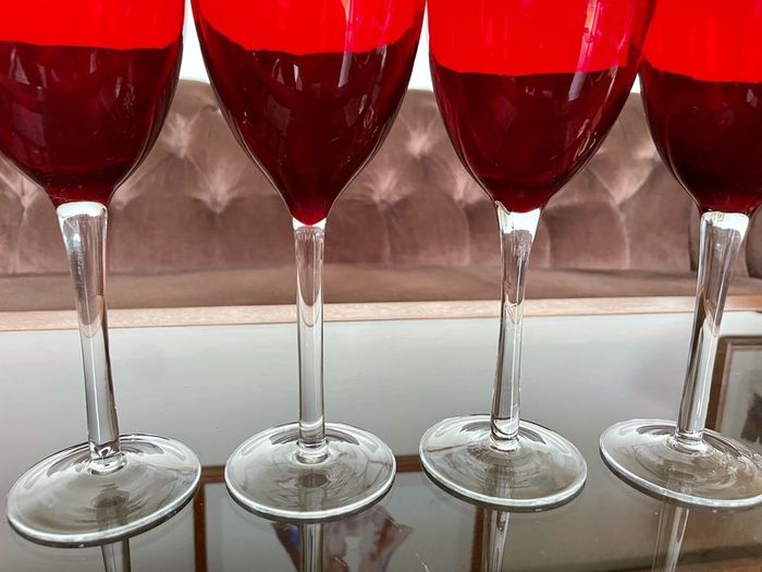 Vintage Italian Hand Blown Ruby Red Wine or Water Goblets 23 cm Tall