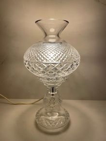 Waterford Crystal "Inishmaan" 2pc Hurricane Table Lamp.